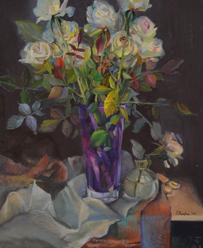 “White Roses in a Purple Vase”  22x18