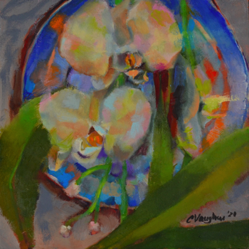 “Orchid with Blue Plate”  8x8